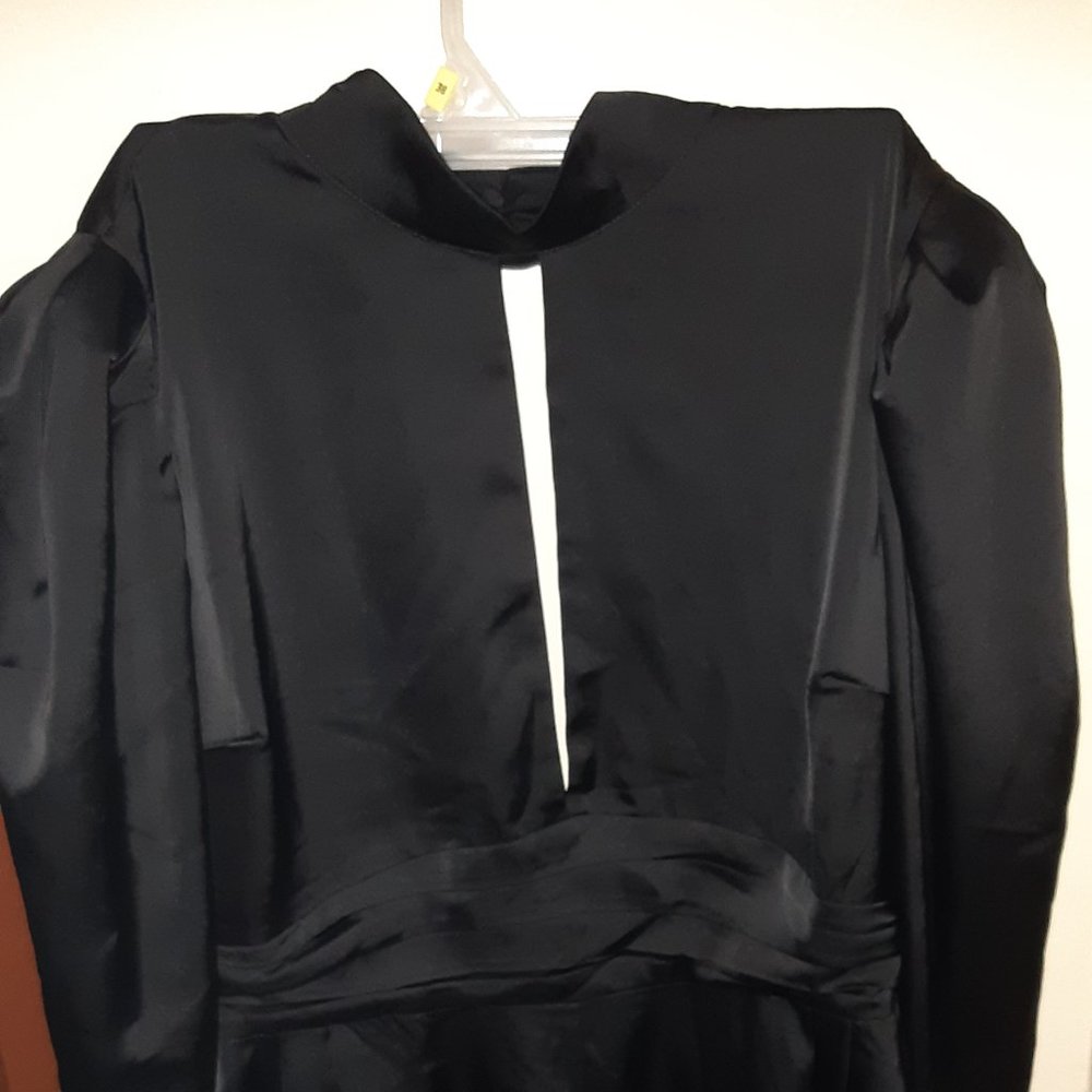 Open back satin black romper